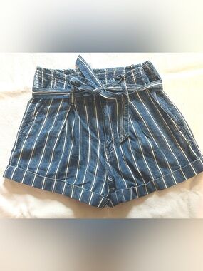 American Eagle Outfitters Blue Striped Tie-Waist Shorts